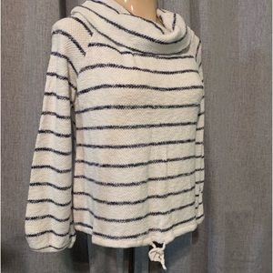 Caslon Womens M  Black White Striped long, ￼Sleeve Pullover Cowl Neck Sweater
